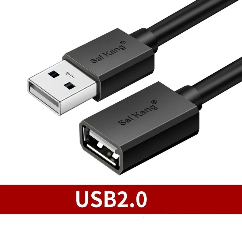 Black USB extension cable with male and female connectors showing different available lengths