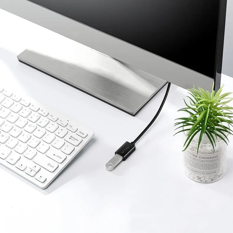 Black USB extension cable with male and female connectors showing different available lengths