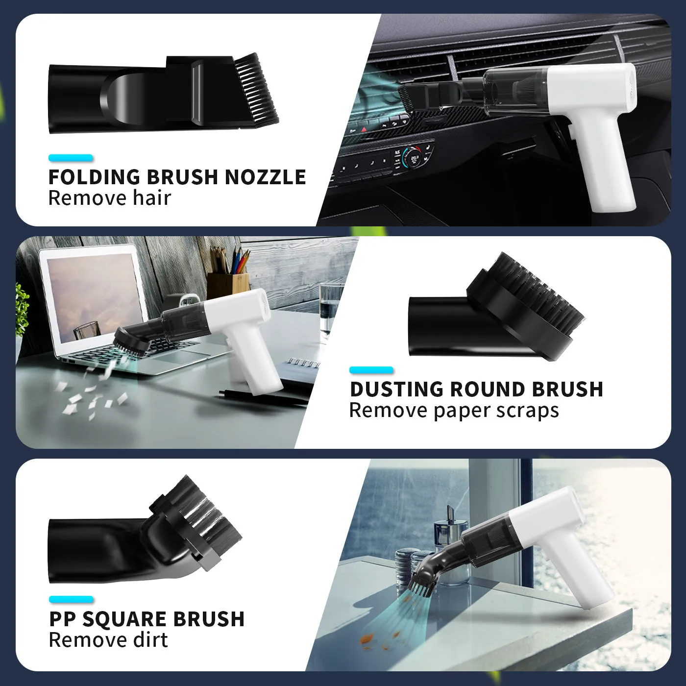 White plastic USB-powered dust collector attachment for vacuum cleaners to clean keyboards and electronics.