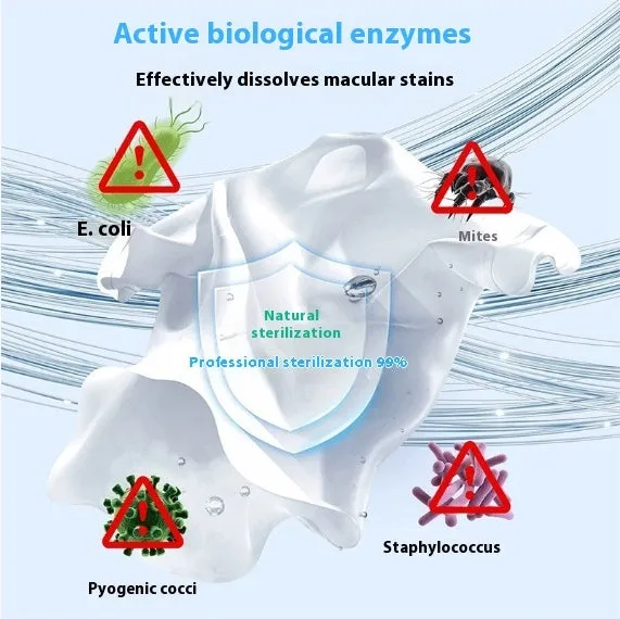 Bottle of biological enzyme bubble powder laundry detergent with active oxygen for stain removal