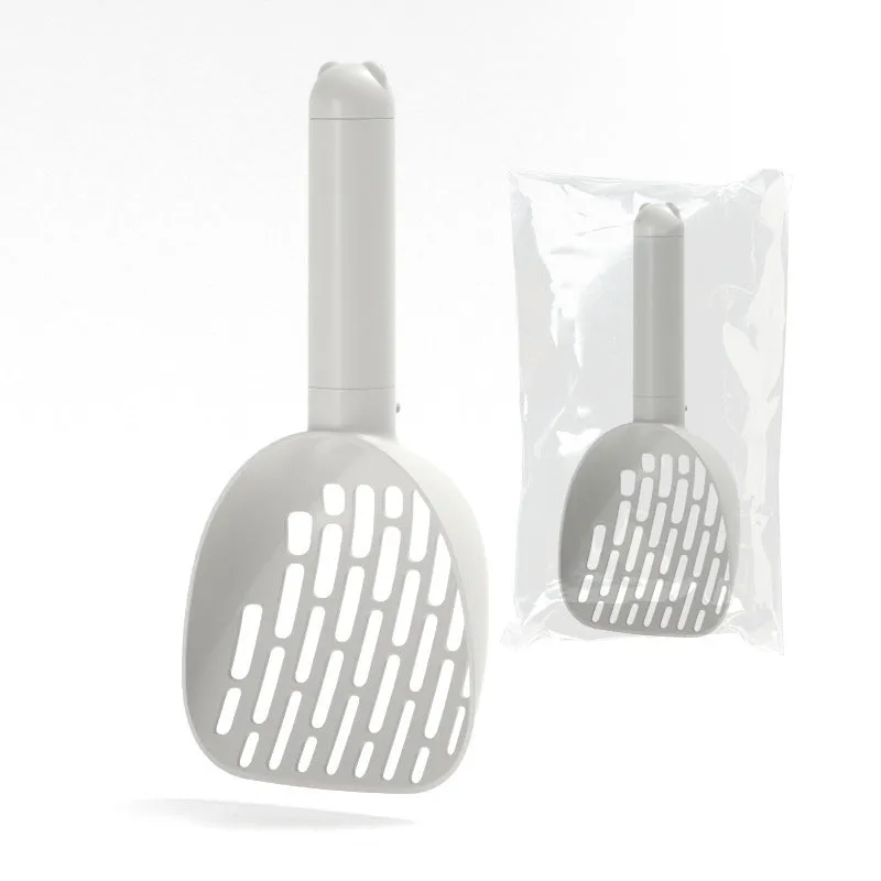 White ABS plastic cat litter scoop with storage base and hidden waste bag compartment