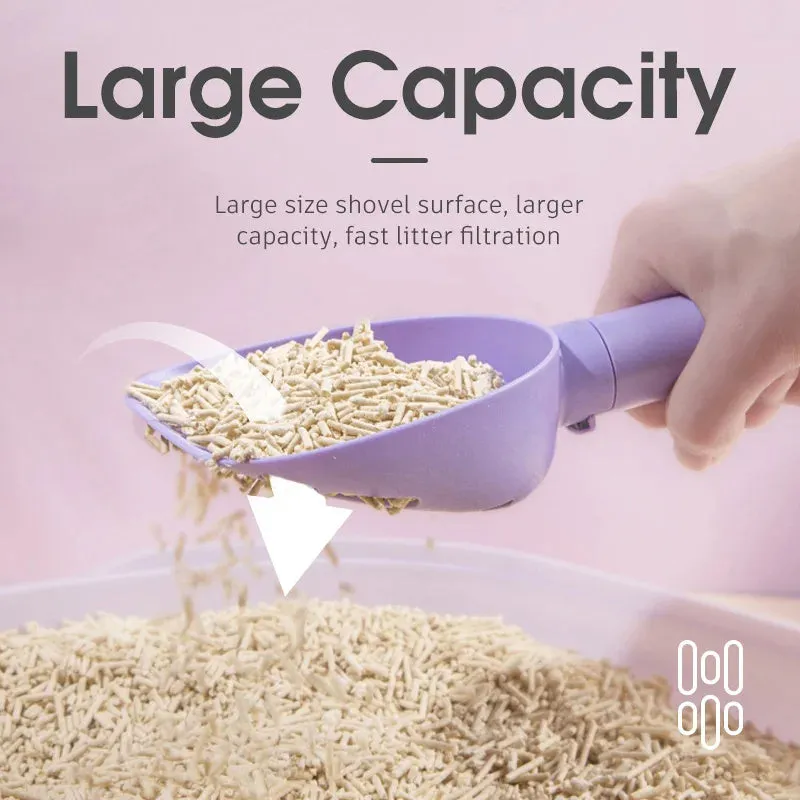 White ABS plastic cat litter scoop with storage base and hidden waste bag compartment