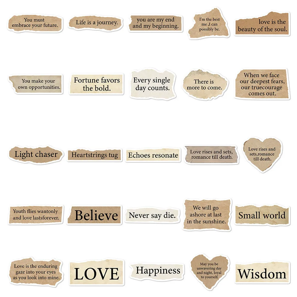 Pack of 25 Tear English design TT284 waterproof PVC adhesive stickers in matte and glossy finish.