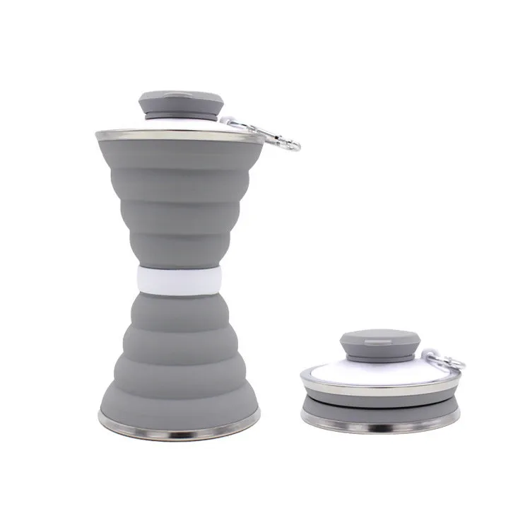 500ml silicone collapsible water bottle cup shown both expanded and folded with stainless steel rim