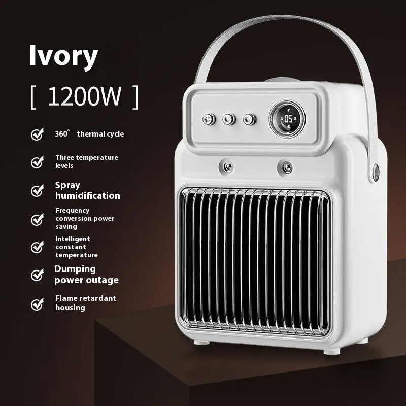 White 2-in-1 ceramic table heater and humidifier with digital control panel.