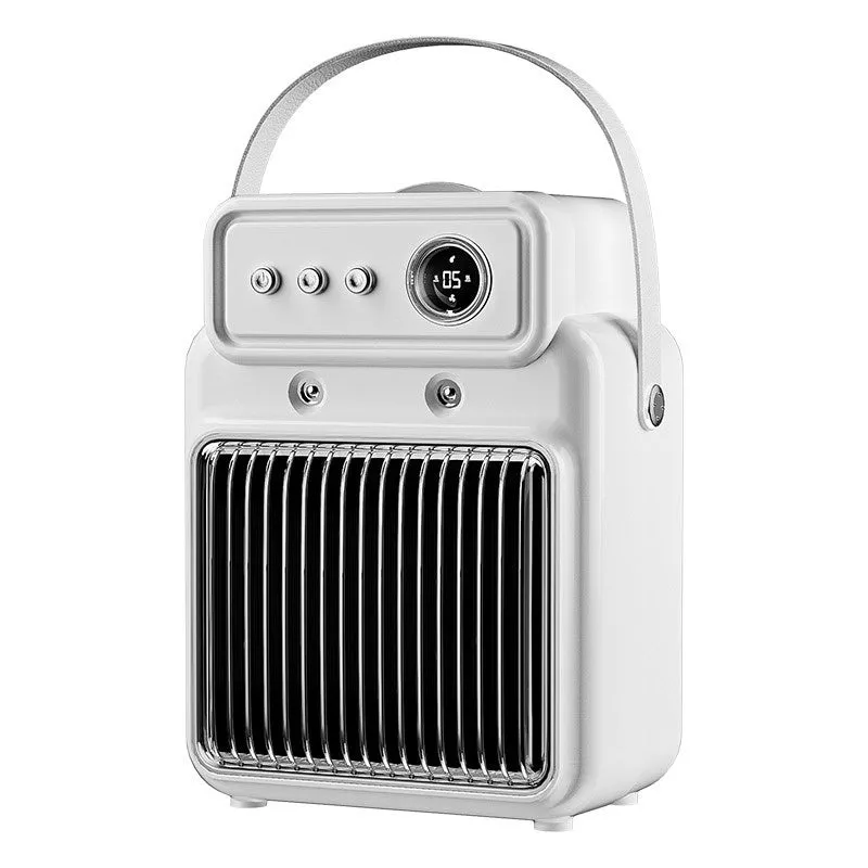 White 2-in-1 ceramic table heater and humidifier with digital control panel.
