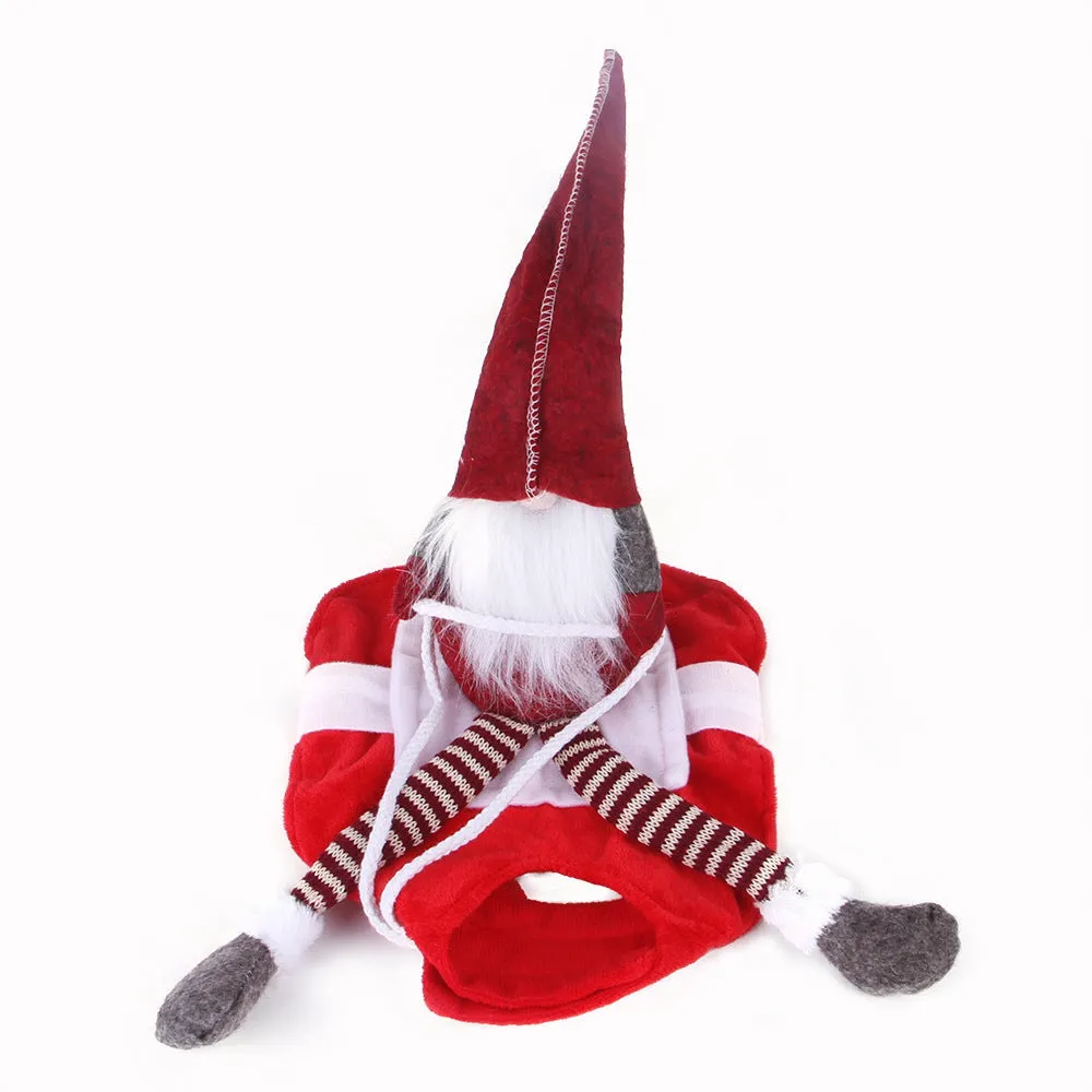 Red Santa Claus pet costume with flannel fabric and Velcro closure for dogs and cats at Christmas