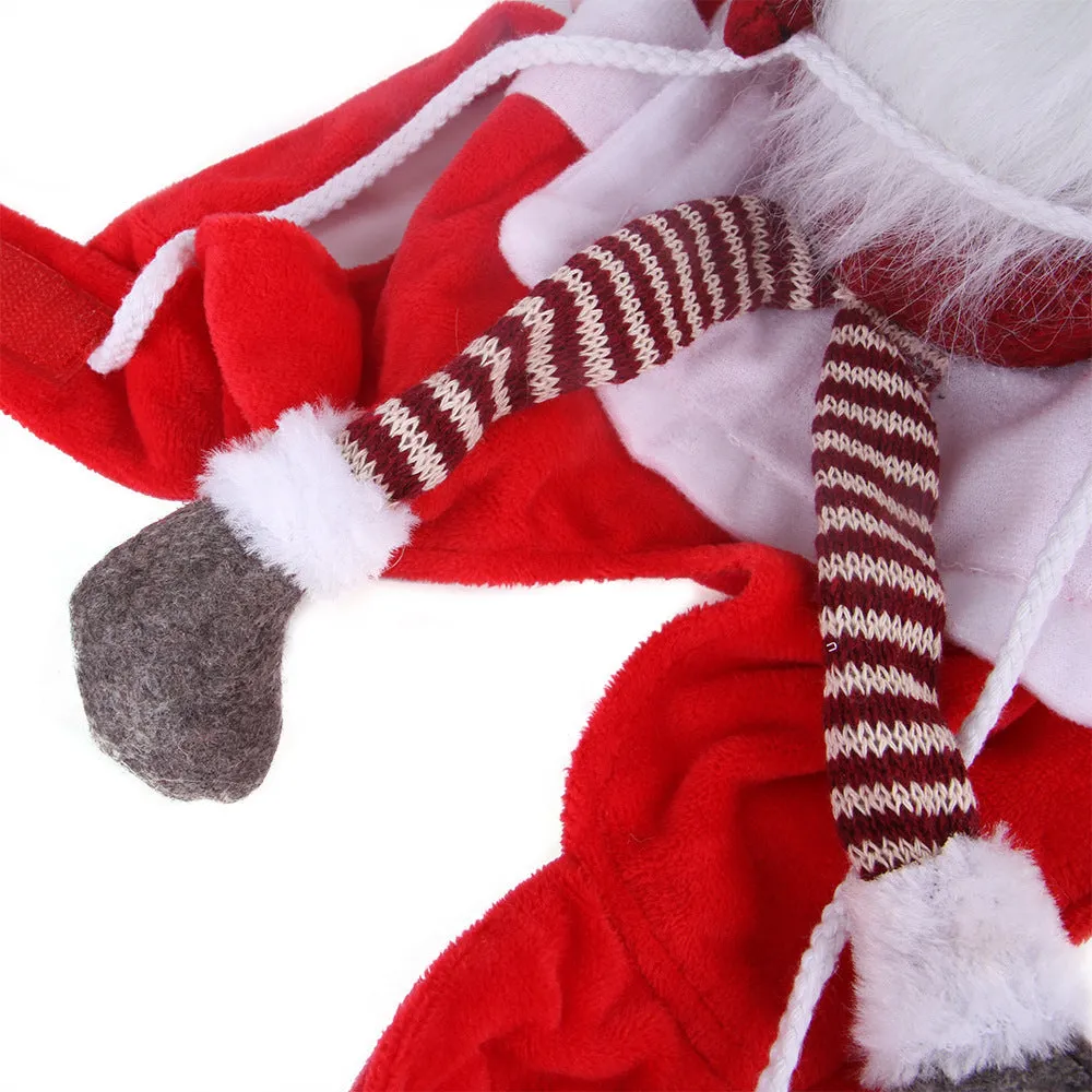 Red Santa Claus pet costume with flannel fabric and Velcro closure for dogs and cats at Christmas