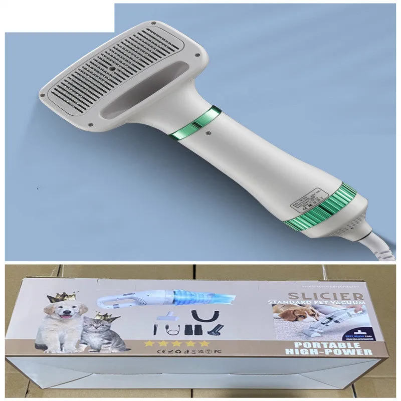 Colour options of a handheld pet hair dryer for dogs and cats on a table.