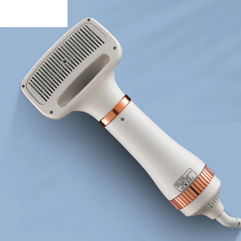 Colour options of a handheld pet hair dryer for dogs and cats on a table.