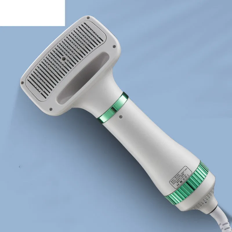 Colour options of a handheld pet hair dryer for dogs and cats on a table.