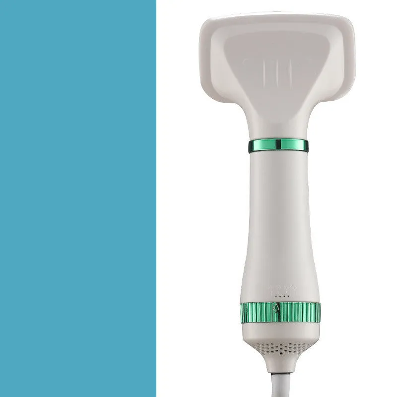 Colour options of a handheld pet hair dryer for dogs and cats on a table.