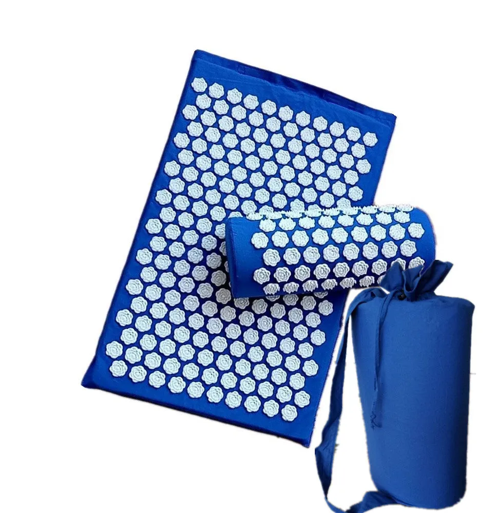 Lotus acupressure mat set with pillow and cloth bag in multiple colours for stress and back pain relief