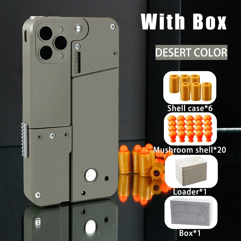 Folding mobile phone toy dart blaster in pink showing double barrels and safe EVA foam bullets