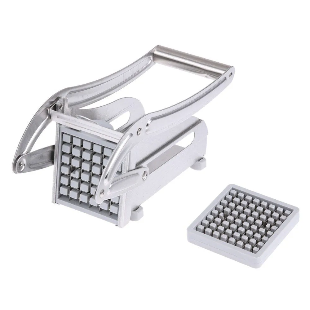 Potato cutter chopper with two stainless steel blades and non-slip rubber foot