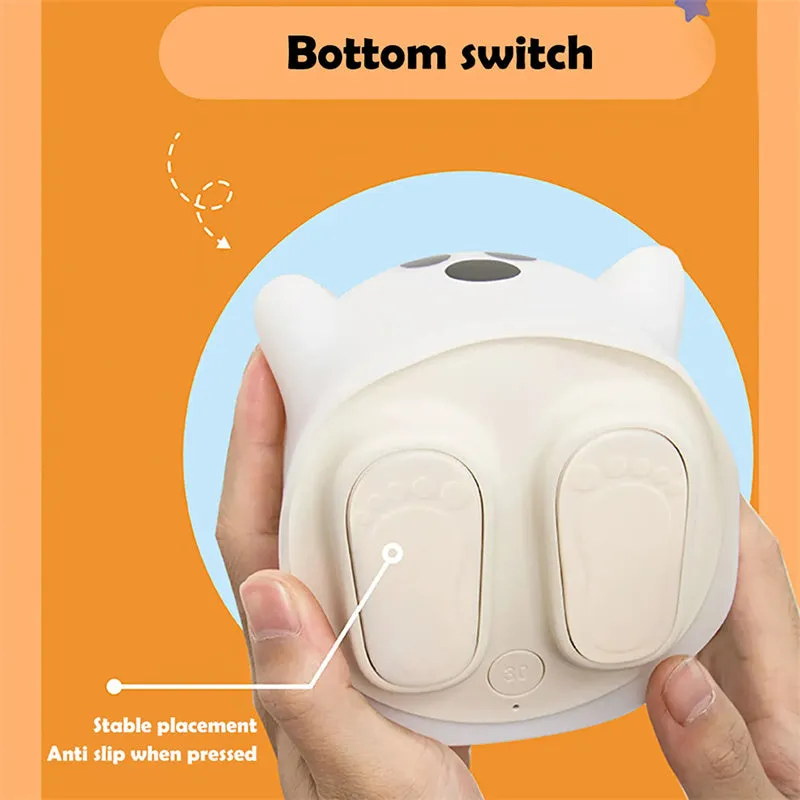 Silicone touch sensor LED night light on a bedside table showing soft glow.