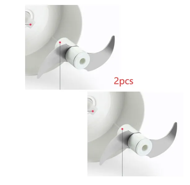 Compact manual food chopper with plastic housing and stainless steel blades for vegetable preparation