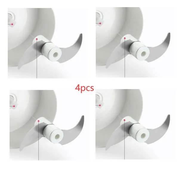 Compact manual food chopper with plastic housing and stainless steel blades for vegetable preparation