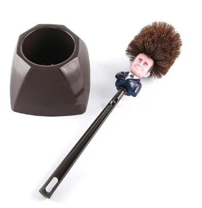 Yellow plastic Donald Trump toilet brush with 40cm length and hanging slot handle
