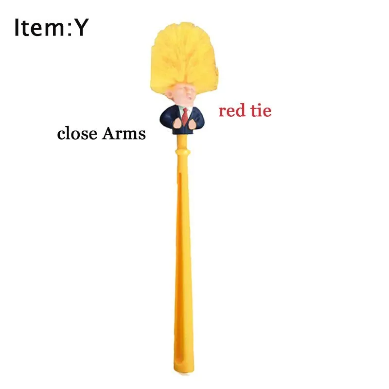 Yellow plastic Donald Trump toilet brush with 40cm length and hanging slot handle