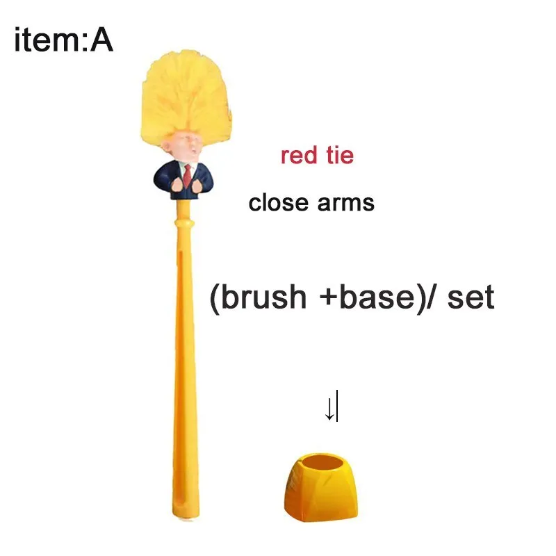 Yellow plastic Donald Trump toilet brush with 40cm length and hanging slot handle