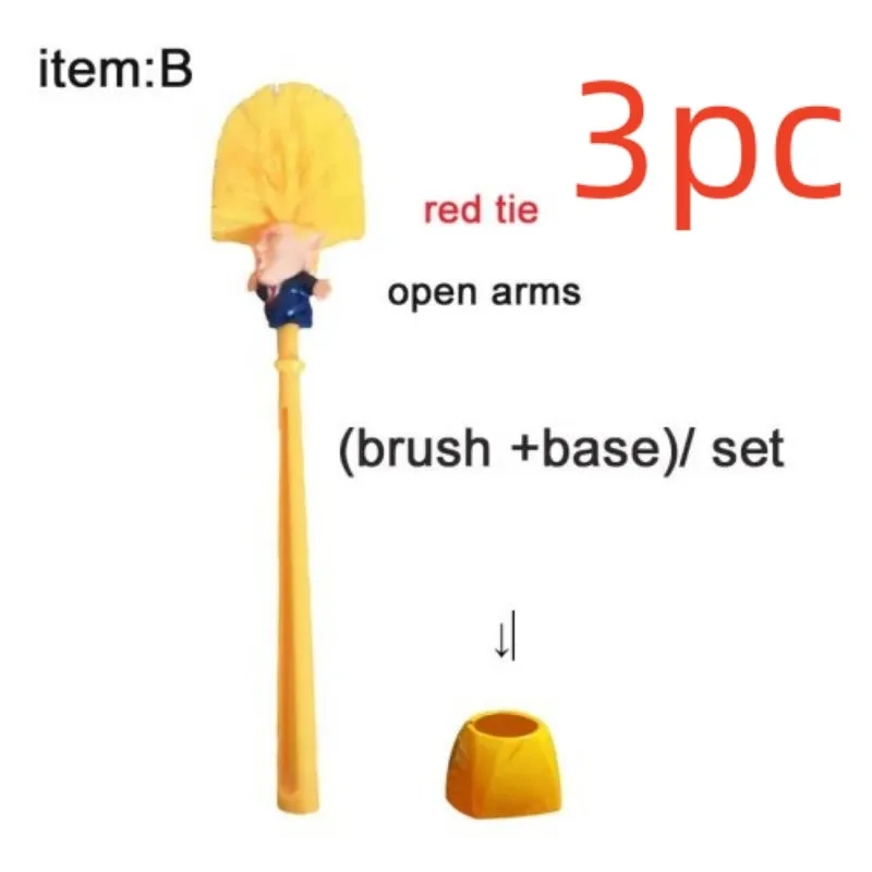 Yellow plastic Donald Trump toilet brush with 40cm length and hanging slot handle