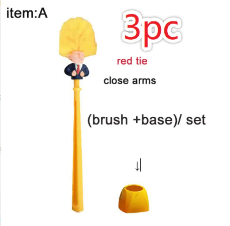 Yellow plastic Donald Trump toilet brush with 40cm length and hanging slot handle