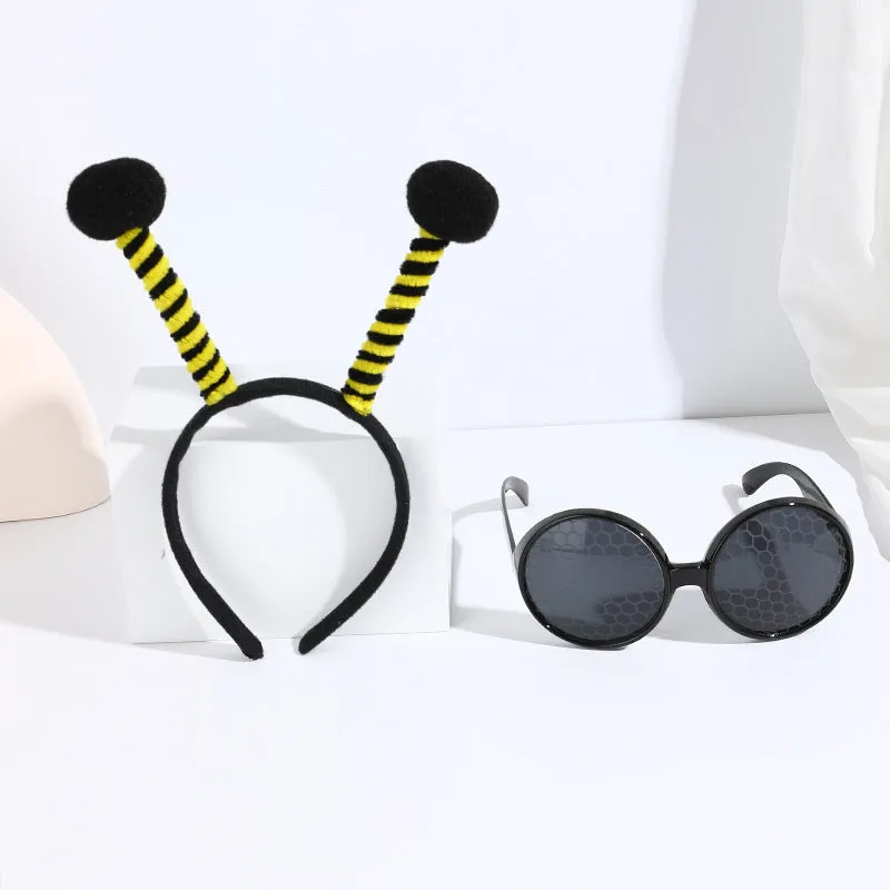 Yellow bees costume headband and glasses set with manual processing, cloth material