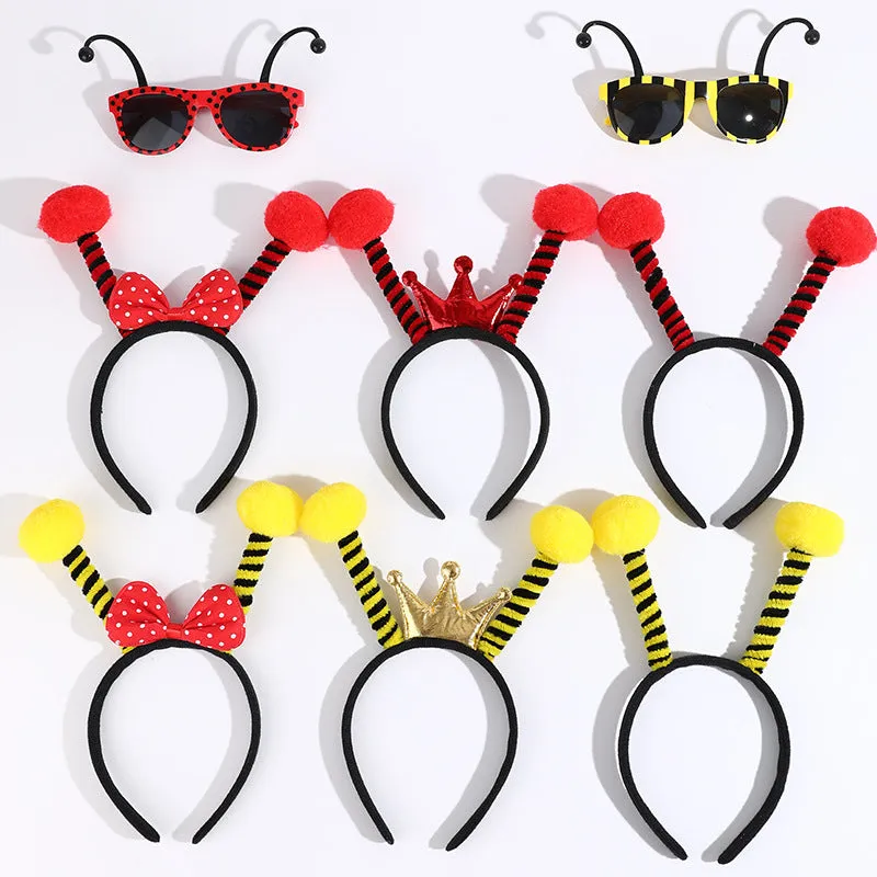 Yellow bees costume headband and glasses set with manual processing, cloth material