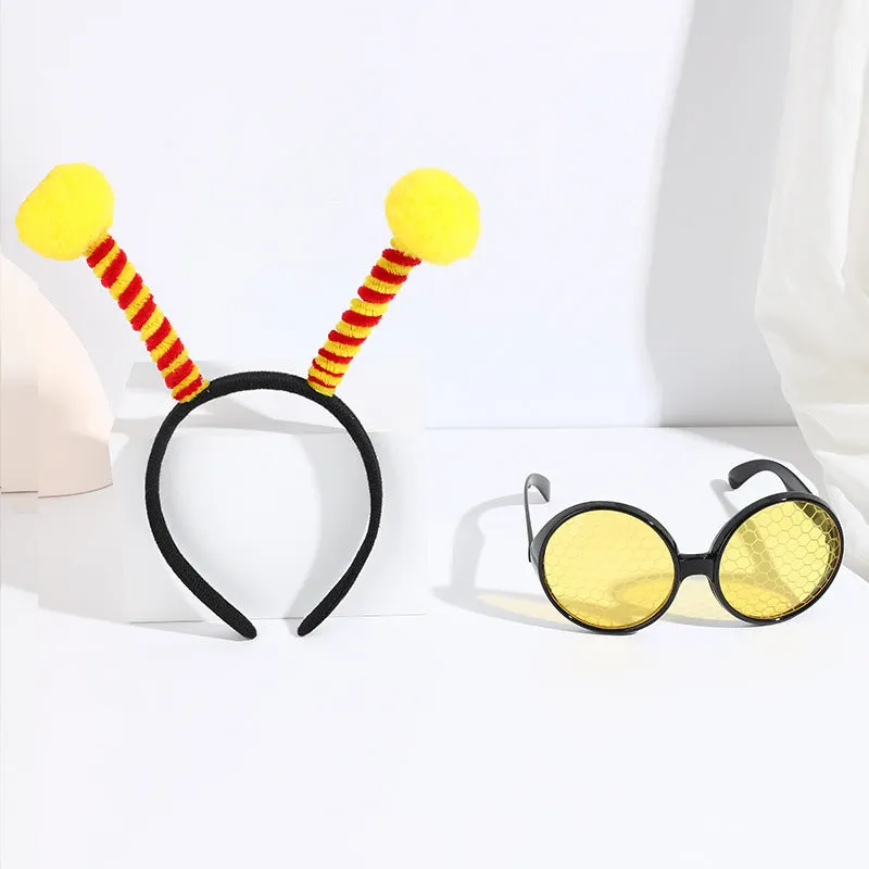 Yellow bees costume headband and glasses set with manual processing, cloth material