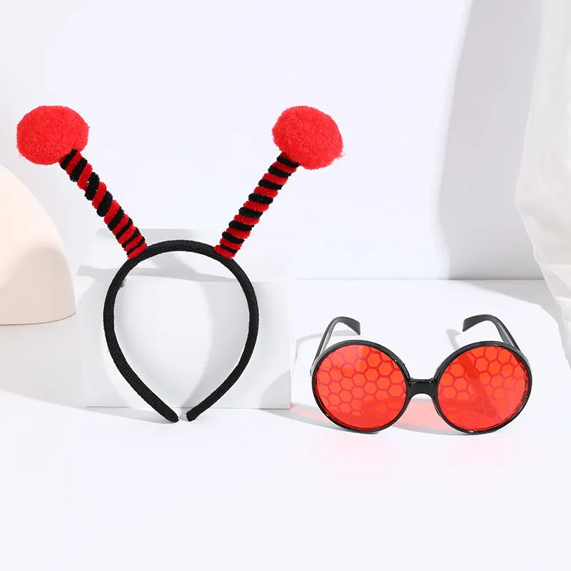 Yellow bees costume headband and glasses set with manual processing, cloth material