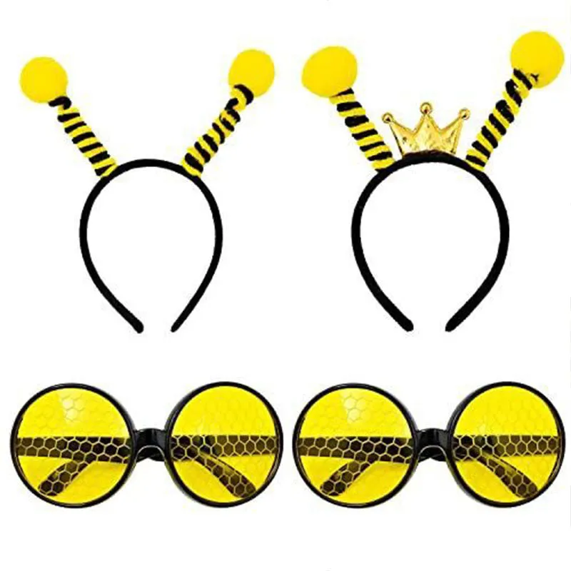 Yellow bees costume headband and glasses set with manual processing, cloth material