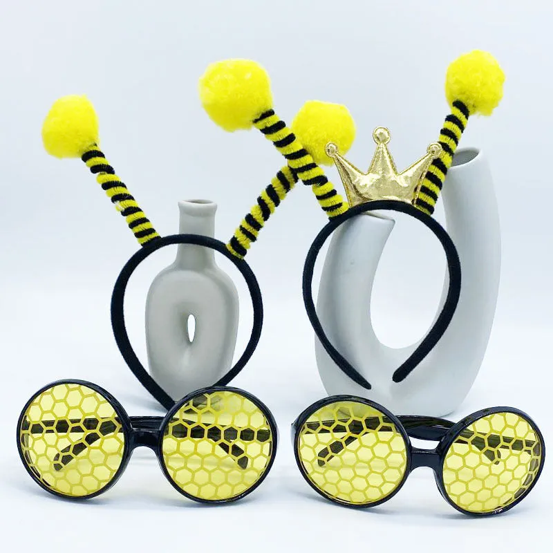 Yellow bees costume headband and glasses set with manual processing, cloth material