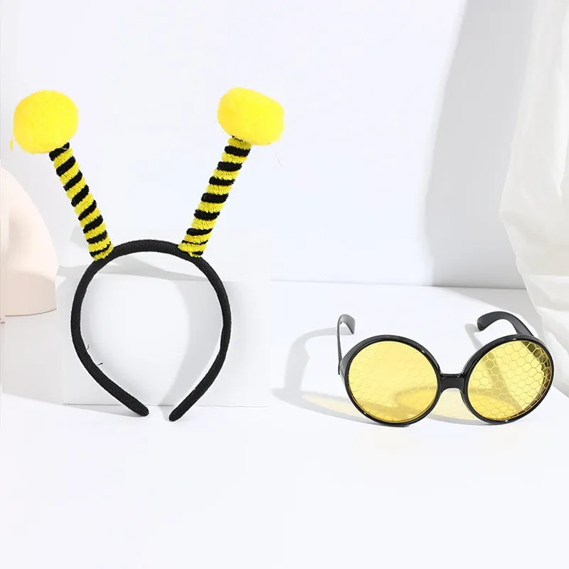 Yellow bees costume headband and glasses set with manual processing, cloth material