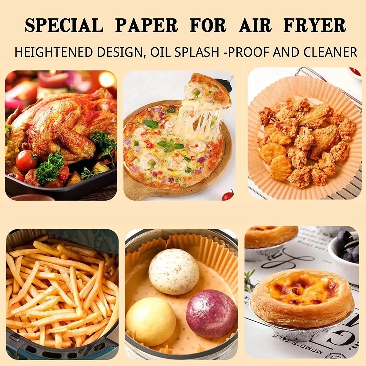 Round white disposable parchment paper liner for air fryer with a 4.5cm edge.