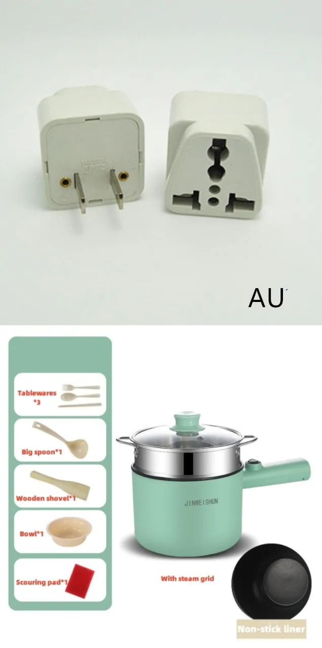 Compact white electric multi-function hot pot with non-stick interior on a kitchen countertop