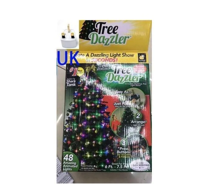 64-LED Christmas tree light string with colour-changing bulbs and integrated control button, 1.8 metres long with IP44 weather resistance