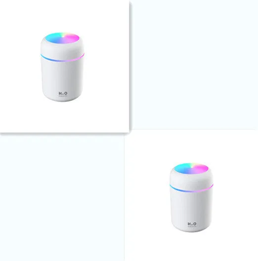 Pink car USB humidifier with LED lights showing water tank and control button