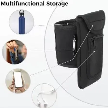 Cloth fitness bottle sleeve with magnetic closure or carabiner clip for large kettle bottles.