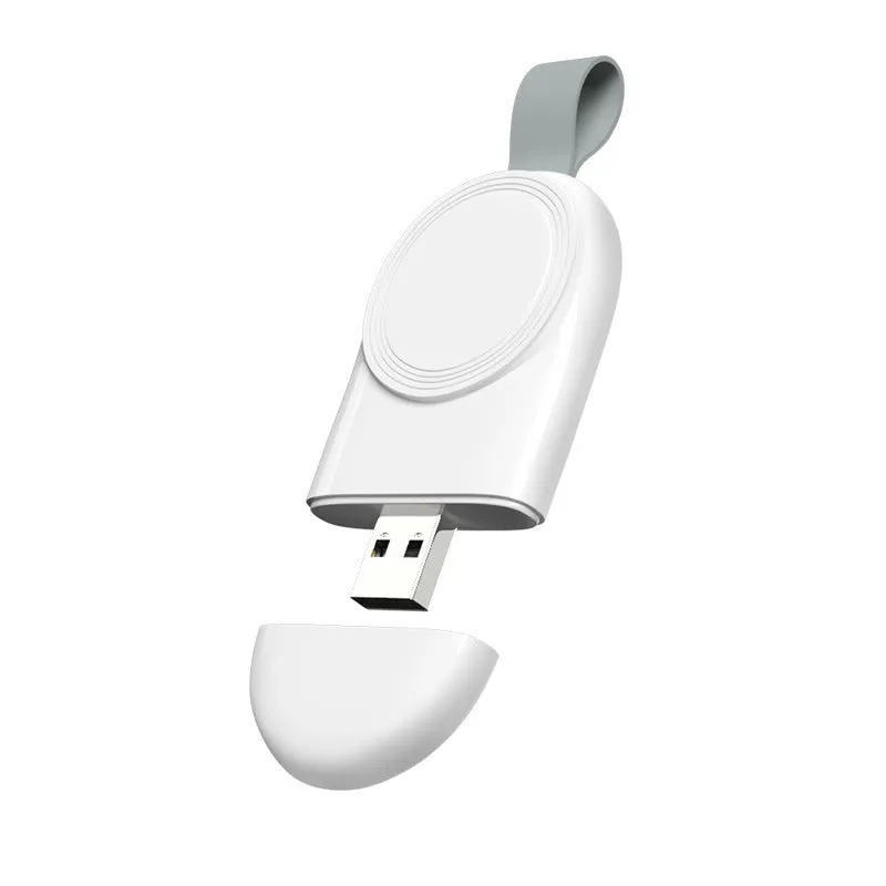 Portable white Apple Watch wireless charging dock with USB cable
