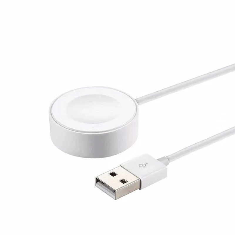 Portable white Apple Watch wireless charging dock with USB cable