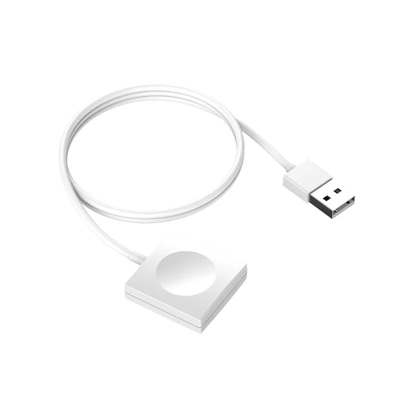 Portable white Apple Watch wireless charging dock with USB cable