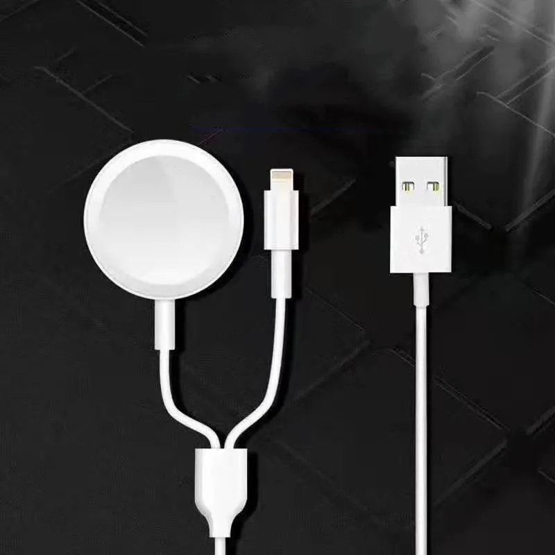 Portable white Apple Watch wireless charging dock with USB cable