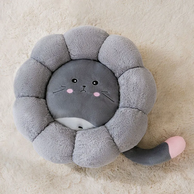 Grey chinchilla pattern cat nest mat cushion for pets on a floor