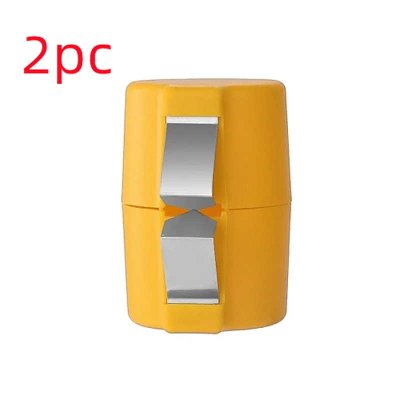 Egg shell opener and beater kitchen tool with stainless steel blades and coloured plastic handle