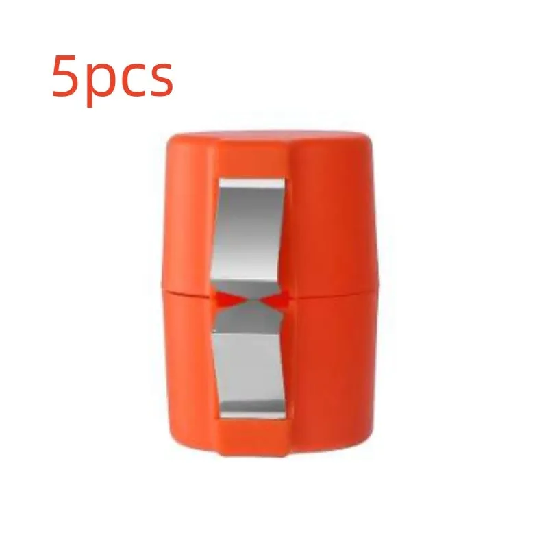 Egg shell opener and beater kitchen tool with stainless steel blades and coloured plastic handle