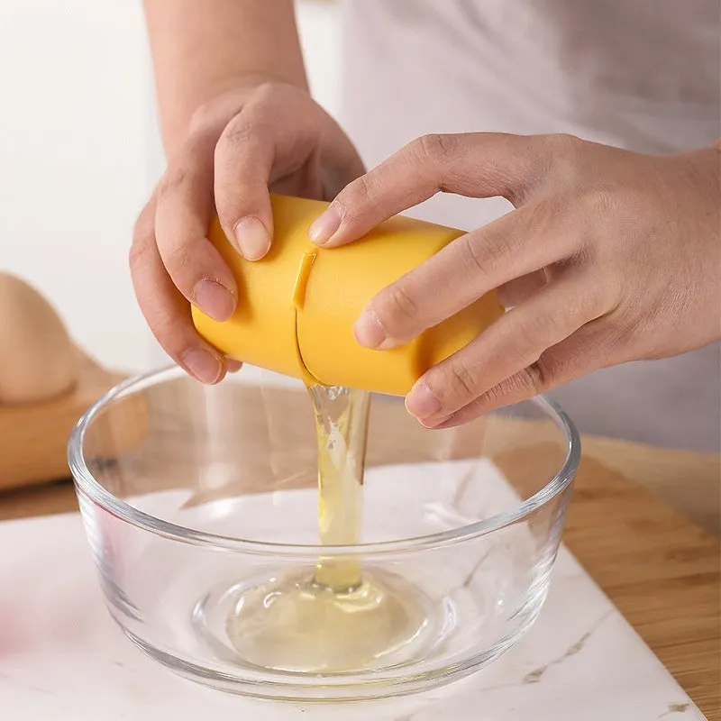 Egg shell opener and beater kitchen tool with stainless steel blades and coloured plastic handle