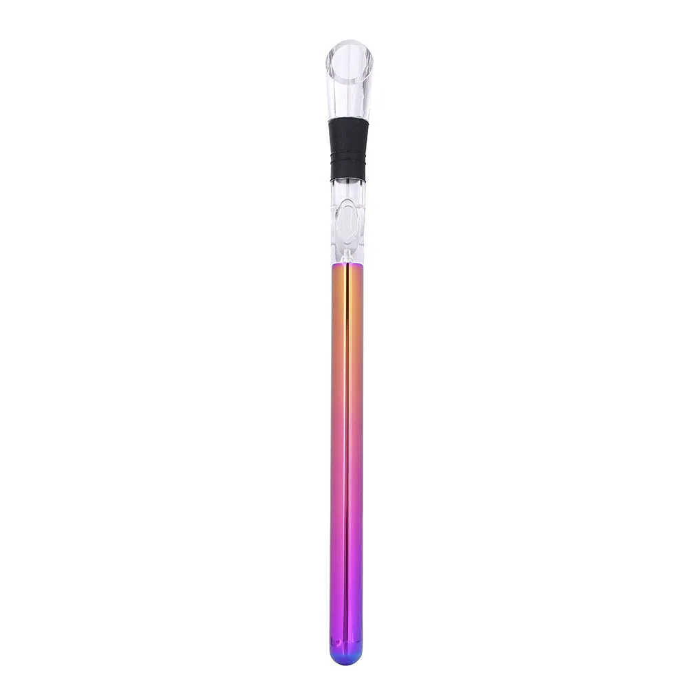 Stainless steel wine chilling rod with acrylic handle and integrated pourer, shown in silver finish.
