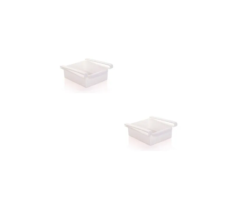 Hanging plastic refrigerator storage rack with drawer compartments and clapboard design for kitchen organisation