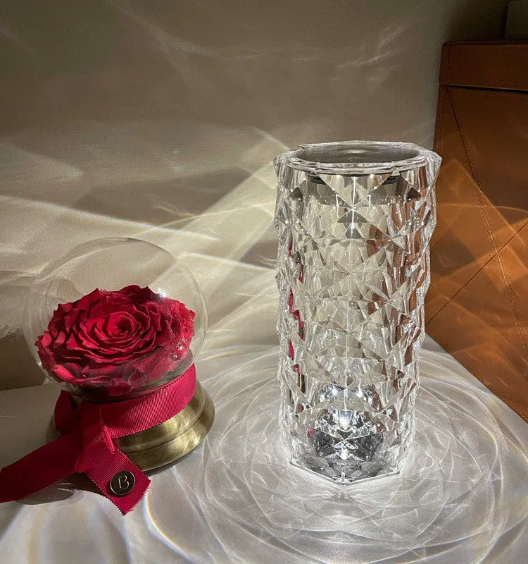 Modern LED rose diamond table lamp with acrylic crystal design and touch control
